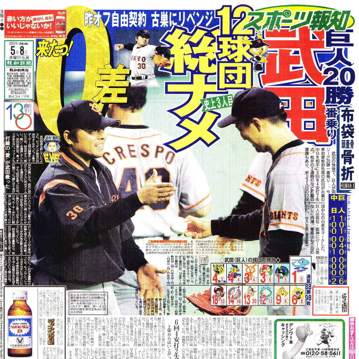 【巨人 今日は何の日】武田一浩が史上3人目の12球団から白星達成 - スポーツ報知